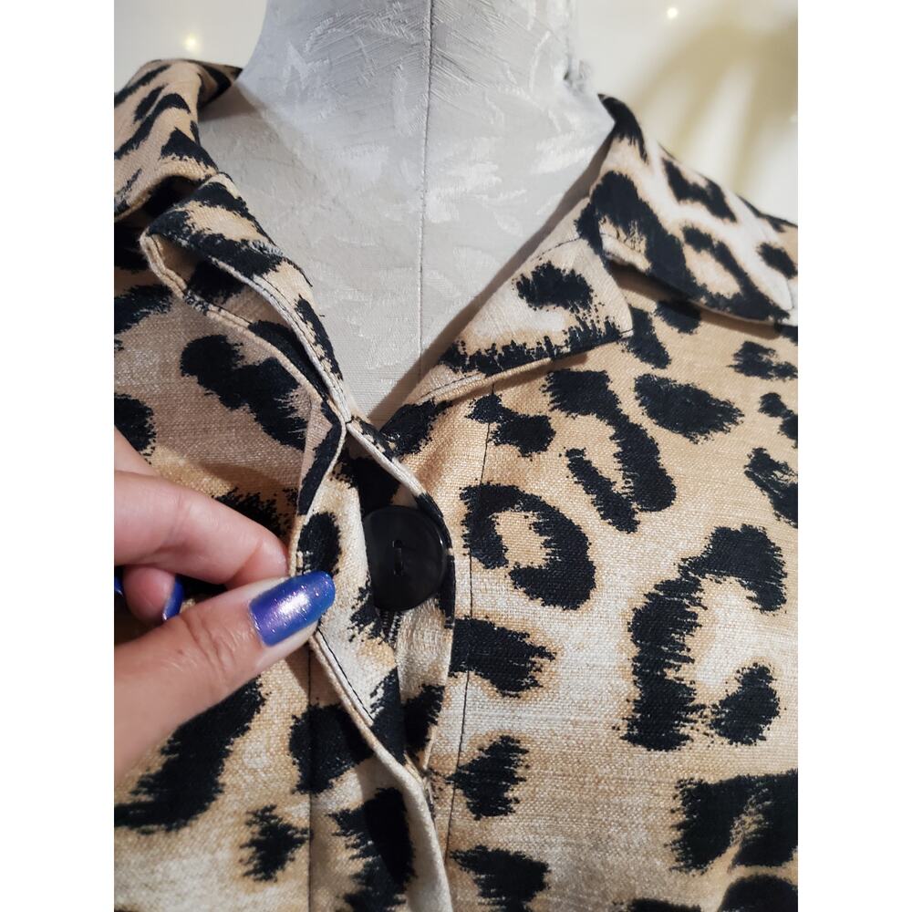 Chicos Womens Animal Print Linen Blend Jacket Size 2 L 12/14 Overcoat Leopard - Picture 5 of 13